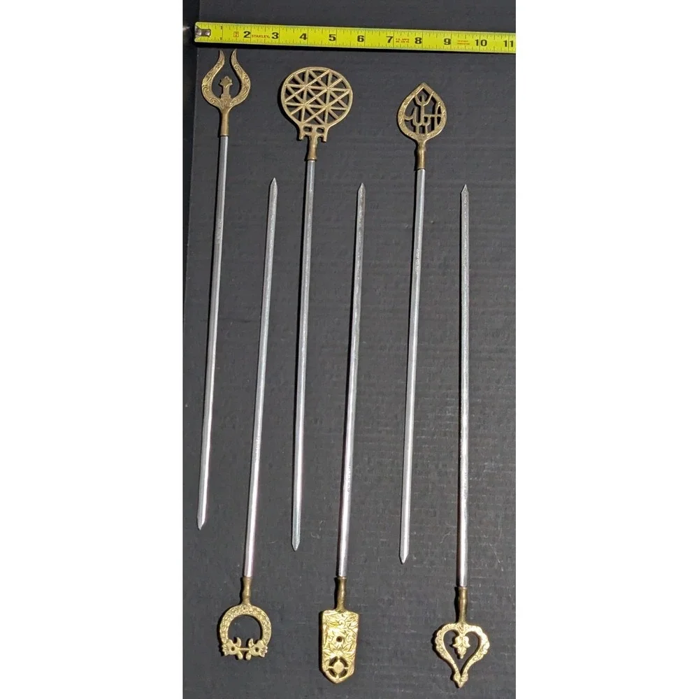Vintage Turkish Brass and Stainless Tarzan Inox Kebab Skewers Set of Six